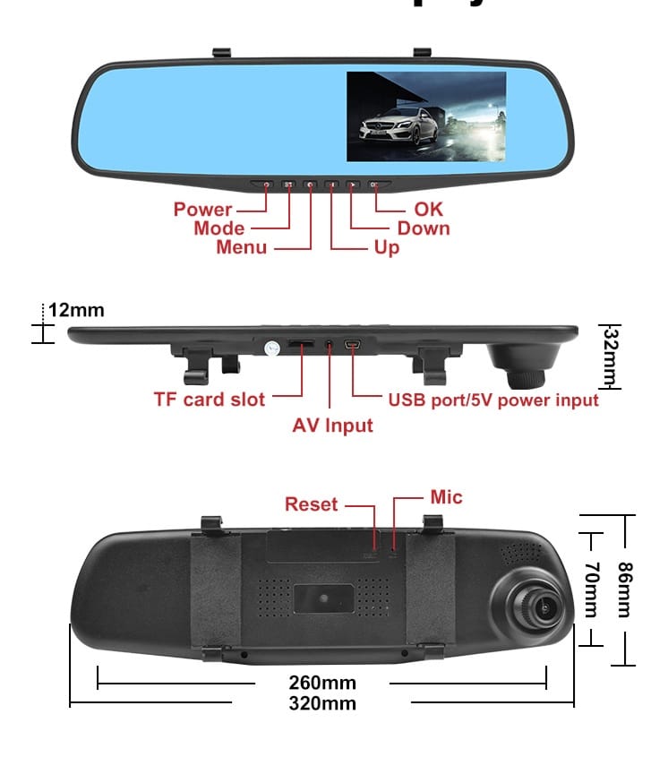 Vehicle Blackbox DVR with Full 1080 HD Touch Screen Rear View Camera